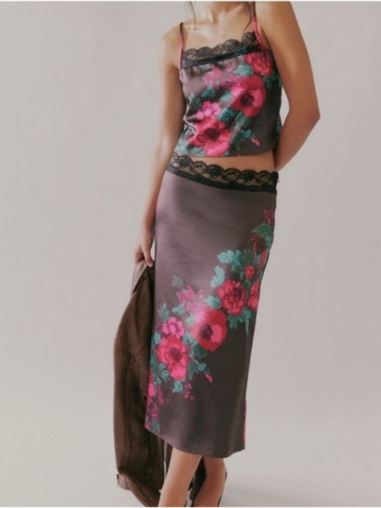 Free People Dresses & Skirts - Free People Salvatore Brown Satin Skirt Size M